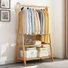 Portable Clothes Rack Coat Garment Stand Bamboo Rail Hanger Airer Closet.. – Wooden