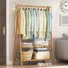 Portable Clothes Rack Coat Garment Stand Bamboo Rail Hanger Airer Closet.. – Wooden