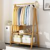 Portable Clothes Rack Coat Garment Stand Bamboo Rail Hanger Airer Closet.. – Wooden