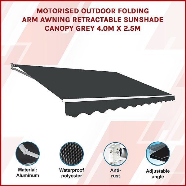 Motorised Outdoor Folding Arm Awning Retractable Sunshade Canopy Grey 4.0m x 2.5m