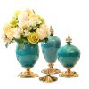3x Ceramic Oval Flower Vase with Blue Flower Set – Green