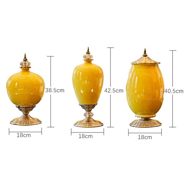 40.5cm Ceramic Oval Flower Vase with Gold Metal Base