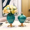 38.50cm Ceramic Oval Flower Vase with Gold Metal Base