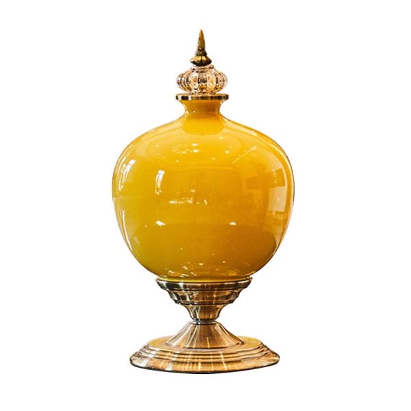 38.50cm Ceramic Oval Flower Vase with Gold Metal Base