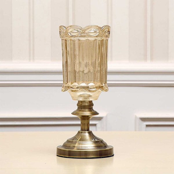 Transparent Glass Flower Vase with Metal Base Filler Vase