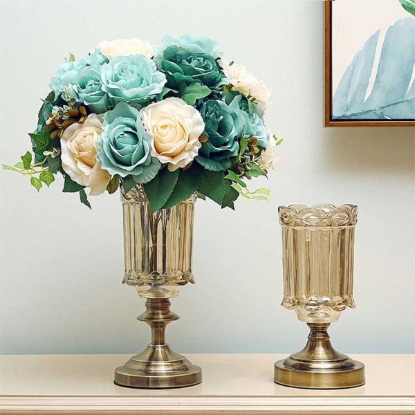 Transparent Glass Flower Vase with Metal Base Filler Vase