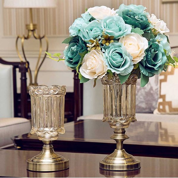25cm 28.5cm Transparent Glass Flower Vase with Blue Flower Set