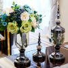 2 x Clear Glass Flower Vase with Lid and White Flower Filler Vase Set – Black
