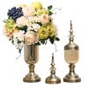 2 x Clear Glass Flower Vase with Lid and White Flower Filler Vase Set – Bronze