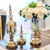 2 x Clear Glass Flower Vase with Lid and White Flower Filler Vase Set – Bronze
