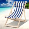 Outdoor Chairs Sun Lounge Deck Beach Chair Folding Wooden Patio Furniture – Beige and Blue