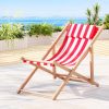 Outdoor Chairs Sun Lounge Deck Beach Chair Folding Wooden Patio Furniture – Beige and Red