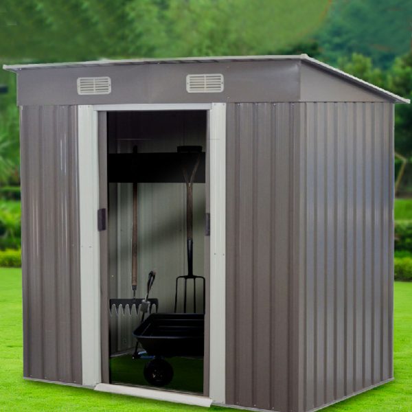 Garden Shed Flat Outdoor Storage Shelter – 121 x 194 x 182 cm, Grey