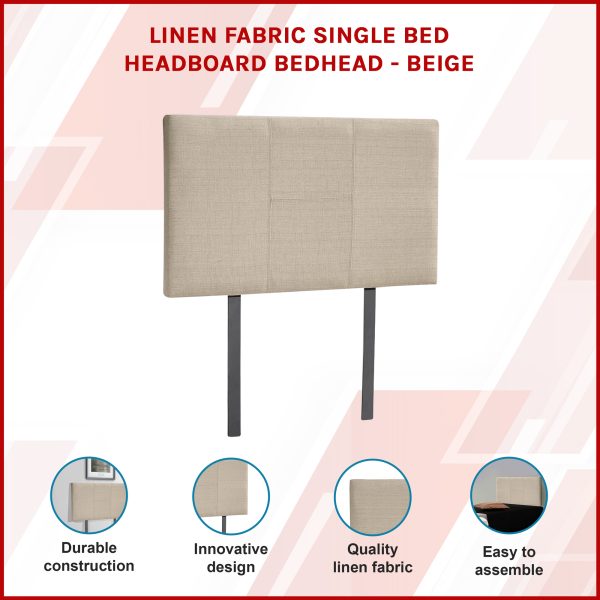 Linen Fabric Bed Headboard Bedhead – SINGLE, Beige