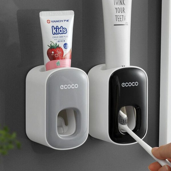 Ecoco Wall mount auto ands Free Toothpaste Dispenser Automatic Toothpaste Squeezer Bathroom Toothpaste Holder – Black