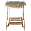 2-Seater Swing Bench with Palm Leaves and Cushion 202 cm Bamboo – Anthracite