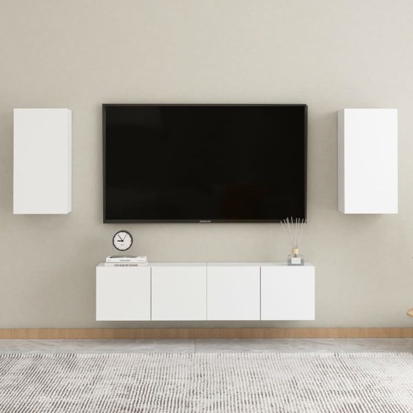 Maclean 4 Piece TV Cabinet Set Engineered Wood – White, 60x30x30 cm (2 pcs)