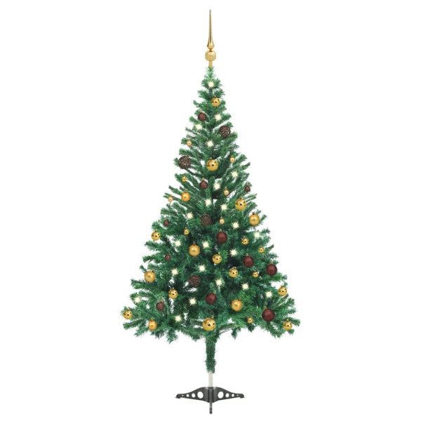 Artificial Christmas Tree with LEDs&Ball Set Branches – 210×105 cm, Green and Gold