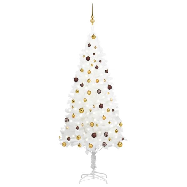 Artificial Christmas Tree with LEDs&Ball Set White – 210×105 cm, Gold