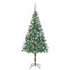 Frosted Christmas Tree with LEDs&Ball Set&Pinecones – 180×90 cm, White