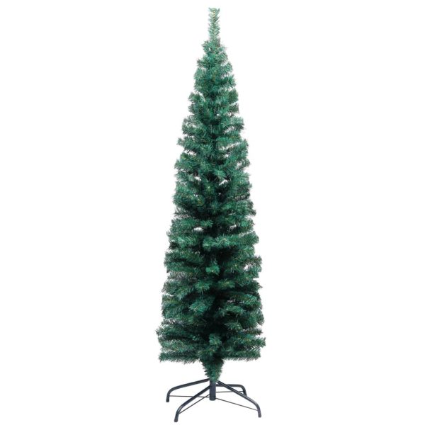 Slim Artificial Christmas Tree with LEDs&Stand Green PVC – 150×43 cm, Without Flocked Snow