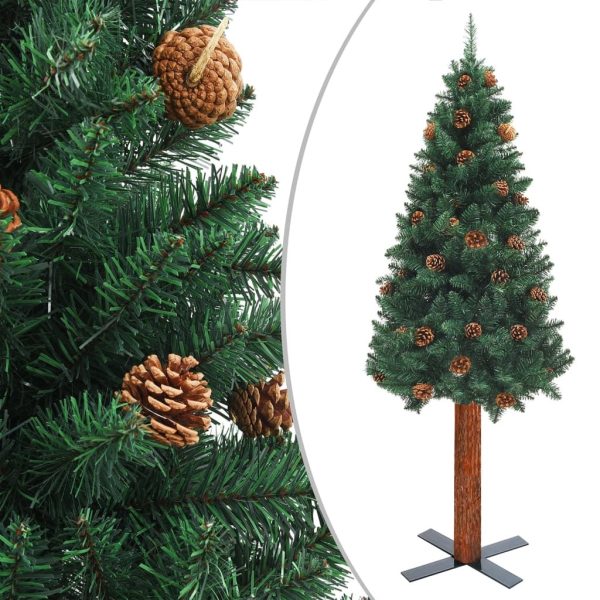 Slim Christmas Tree with LEDs&Real Wood&Cones