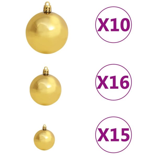 Artificial Christmas Tree with LEDs&Ball Set – 210×119 cm, Green and Gold