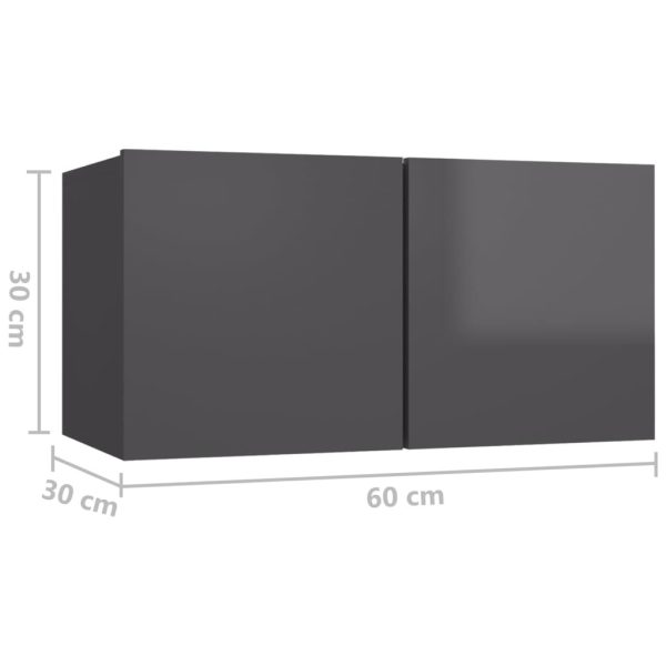 Chelmsford TV Cabinet Set Engineered Wood – High Gloss Grey, 60x30x30 cm