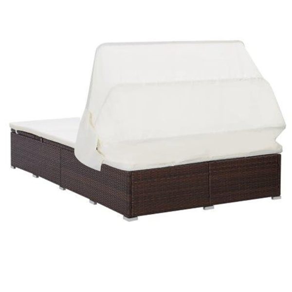 2-Person Sunbed with Cushion Poly Rattan – Brown
