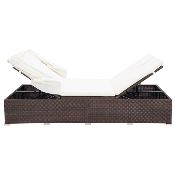 2-Person Sunbed with Cushion Poly Rattan – Brown