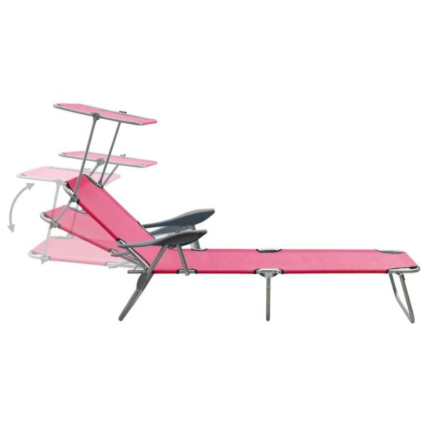 Sun Lounger with Canopy Steel – Pink