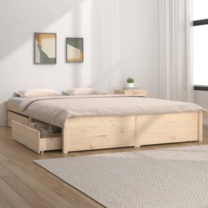 Bed Frame with Drawers – KING, Brown