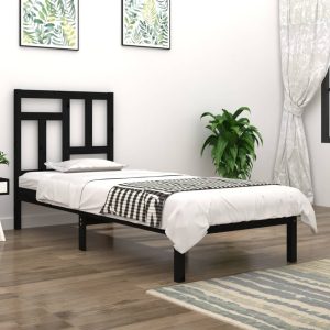 Ascot Bed Frame Solid Wood Pine – Black, SINGLE