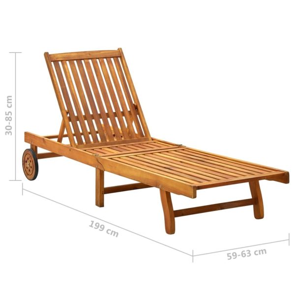 Sun Lounger Solid Acacia Wood – 199x63x85 cm, Brown