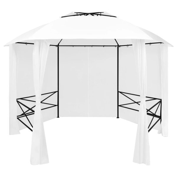 Garden Marquee Pavilion Tent with Curtains Hexagonal 360×265 cm – White