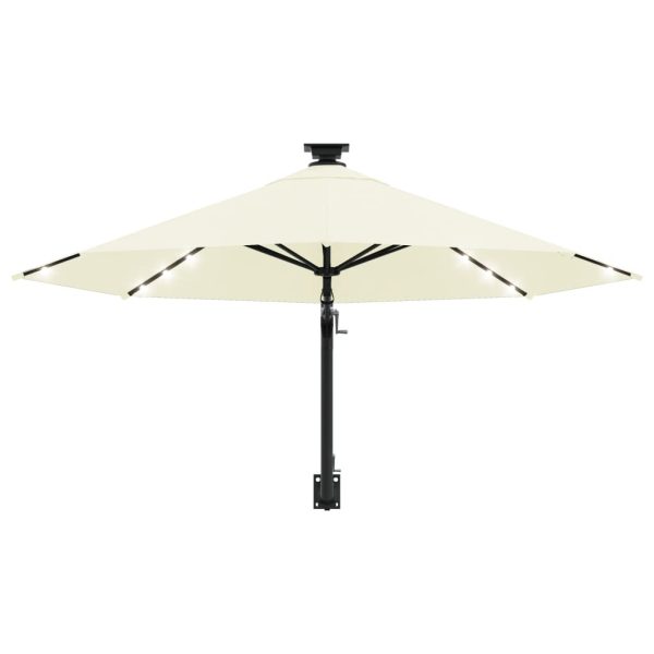 Wall-mounted Parasol with LEDs and Metal Pole 300 cm – Sand