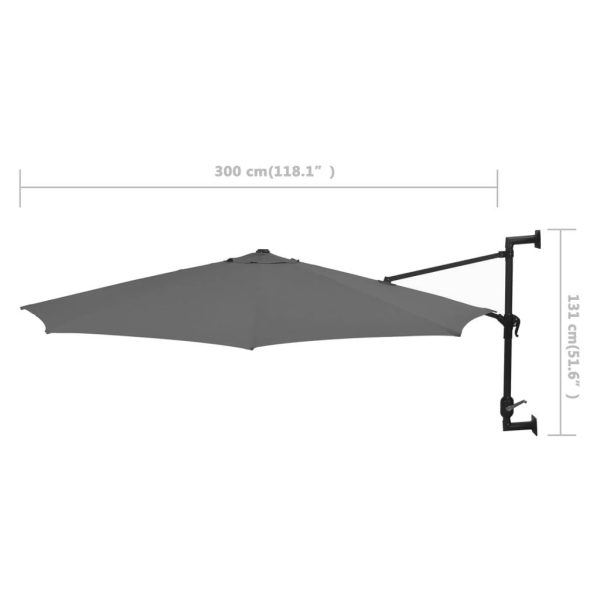 Wall-mounted Parasol with LEDs and Metal Pole 300 cm – Anthracite