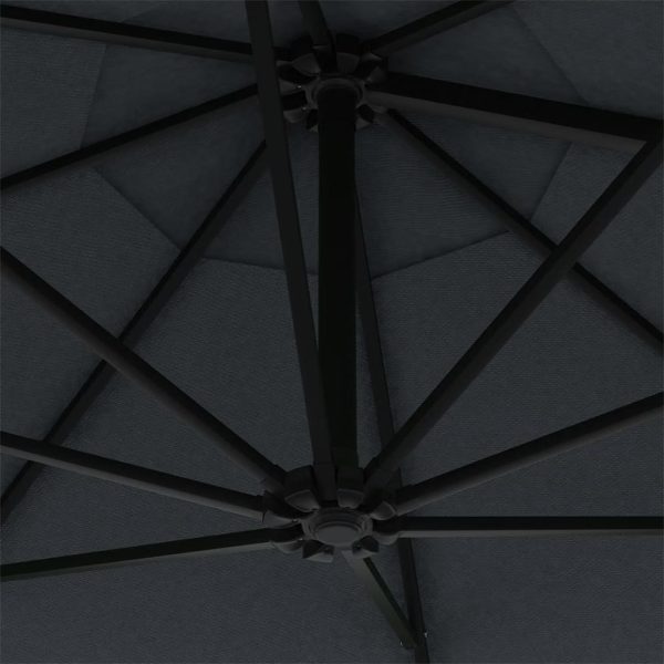 Wall-mounted Parasol with LEDs and Metal Pole 300 cm – Anthracite