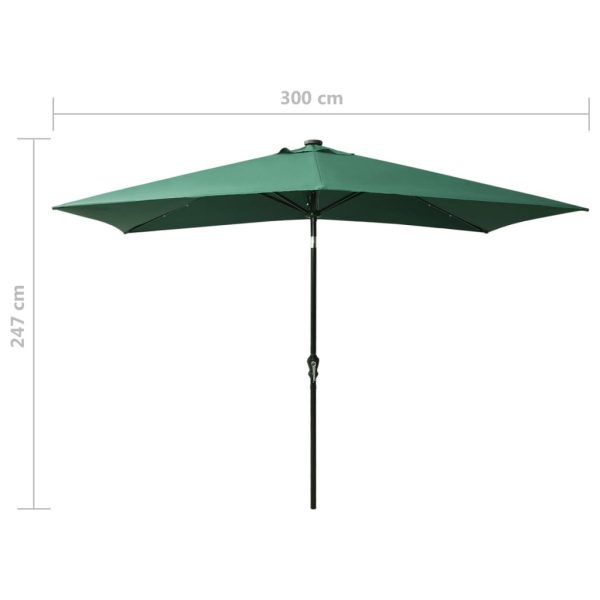 Parasol with LEDs and Steel Pole 2×3 m – Green