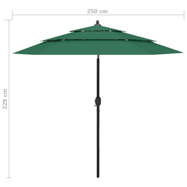 3-Tier Parasol with Aluminium Pole – 2.5 M, Green