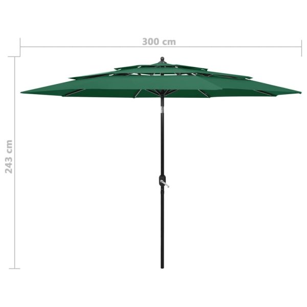3-Tier Parasol with Aluminium Pole – 3 M, Green