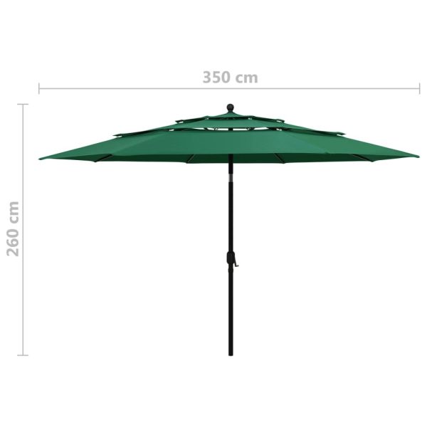 3-Tier Parasol with Aluminium Pole – 3.5 m, Green