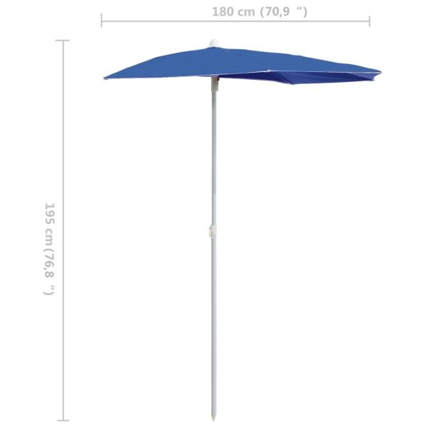 Garden Half Parasol with Pole 180×90 cm – Azure Blue