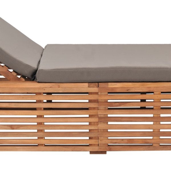 Sun Lounger with Cushion Solid Teak Wood – Dark Grey