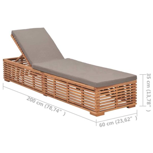 Sun Lounger with Cushion Solid Teak Wood – Dark Grey