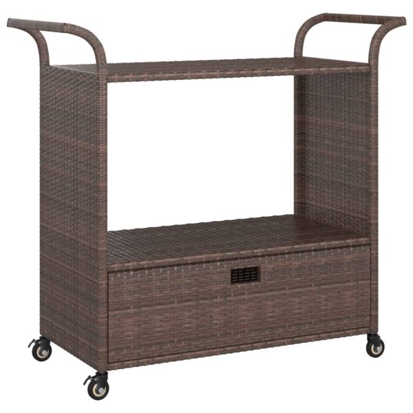 Bar Cart with Drawer 100x45x97 cm Poly Rattan – Brown