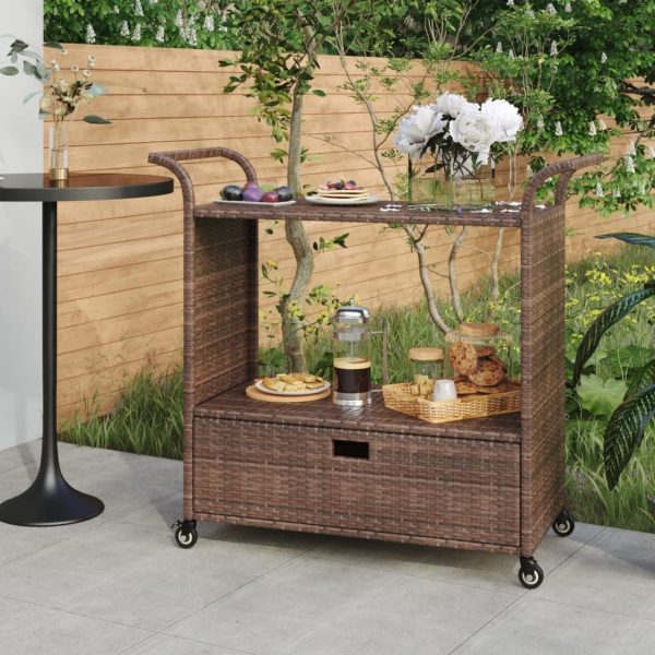 Bar Cart with Drawer 100x45x97 cm Poly Rattan – Brown