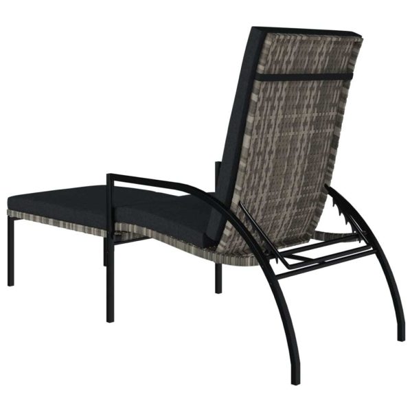 Sun Lounger with Footrest PE Rattan – Grey