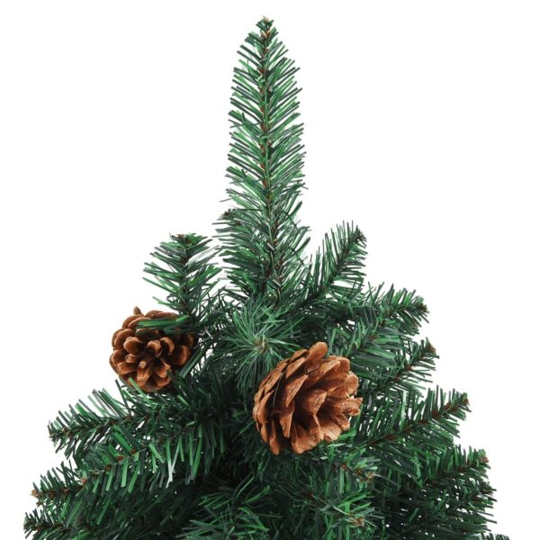 Slim Christmas Tree with Real Wood and Cones Green PVC – 150×66 cm, With cones