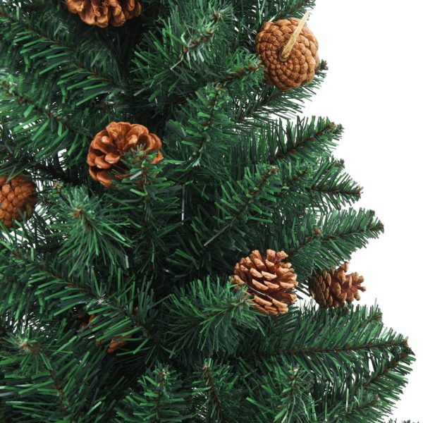 Slim Christmas Tree with Real Wood and Cones Green PVC – 150×66 cm, With cones